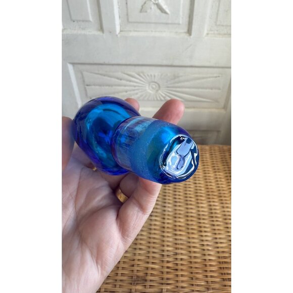 Vintage MCM Rainbow Art Glass Blue Crackle Decanter Bottle Flame Stopper - Picture 5 of 13